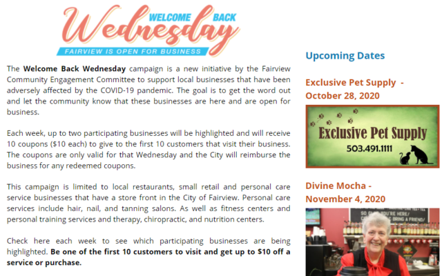 Welcome Back Wednesday Launching To Support Fairview Small Businesses Struggling Because Of Covid-19