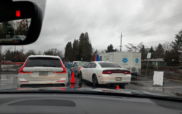 Cars Line Up For COVID Testing At Clackamas Community College